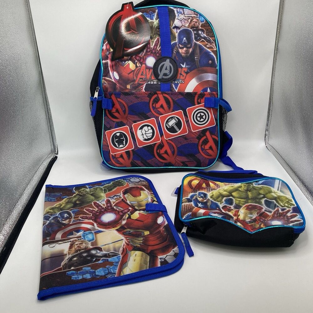 Back To School Marvel Avengers Backpack, Lunchbox, Folder Set Iron Man Hulk Capt